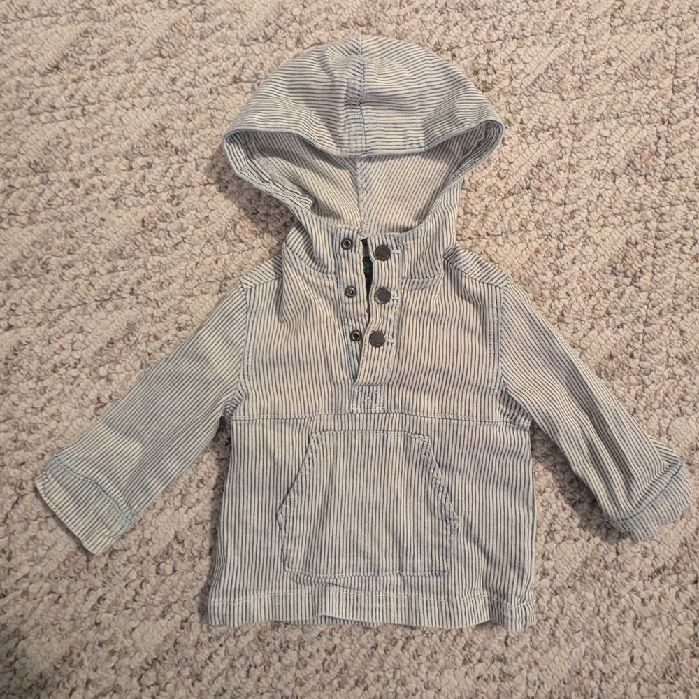 NWOT Oshkosh 12month Denim Striped Pullover w Hood